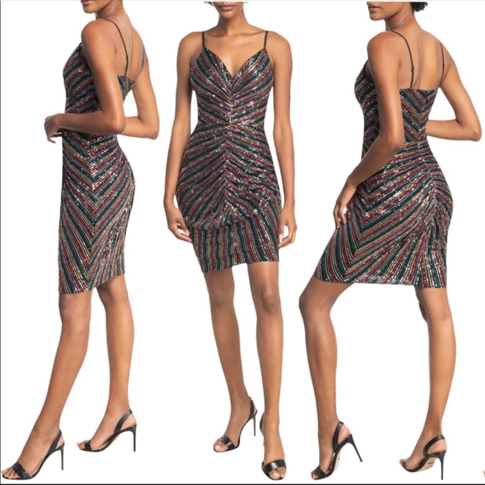 Dress The Population Sequined Rainbow Diamond colorful Mini Dress